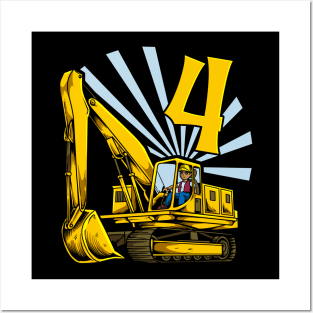 Excavator 4 year old birthday Posters and Art